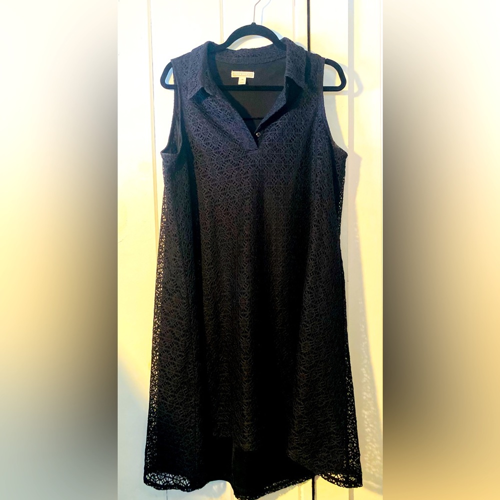 Sleeveless black lace overlay- fully lined dress